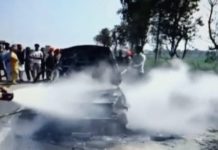 ਹਾਦਸਾ: ਰੋਡ ਤੇ ਹੀ ਚਲਦੀ ਕਾਰ ਨੂੰ ਲੱਗੀ ਅੱਗ, ਇਕ ਵਿਅਕਤੀ ਜਖਮੀ