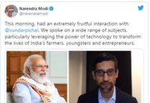 Google ਦੇ CEO ਸੁੰਦਰ ਪਿਚਾਈ ਨੇ ਮੋਦੀ ਨਾਲ ਕੀਤੀ ਵਰਚੁਅਲ ਮੀਟ, ਕੰਪਨੀ ਭਾਰਤ ‘ਚ 75,000 ਕਰੋੜ ਰੁਪਏ ਦਾ ਨਿਵੇਸ਼ ਕਰੇਗੀ