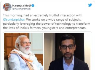 Google ਦੇ CEO ਸੁੰਦਰ ਪਿਚਾਈ ਨੇ ਮੋਦੀ ਨਾਲ ਕੀਤੀ ਵਰਚੁਅਲ ਮੀਟ, ਕੰਪਨੀ ਭਾਰਤ ‘ਚ 75,000 ਕਰੋੜ ਰੁਪਏ ਦਾ ਨਿਵੇਸ਼ ਕਰੇਗੀ