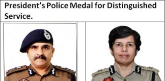 A.D.G.P. ਵਰਿੰਦਰ ਕੁਮਾਰ ਅਤੇ ਅਨੀਤਾ ਪੁੰਜ ਨੂੰ ਵਿਲੱਖਣ ਸੇਵਾਵਾਂ ਲਈ ਰਾਸ਼ਟਰਪਤੀ ਪੁਲਿਸ ਮੈਡਲ