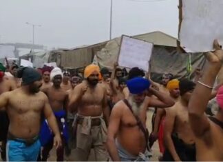 ਕਿਸਾਨਾਂ ਦਾ ਜੋਸ਼ ਠੰਢ ‘ਚ ਵੀ ਨਹੀਂ ਪੈ ਰਿਹਾ ਮੱਧਮ, ਕੱਪੜੇ ਲਾਹ ਕੇ ਕੀਤਾ ਰੋਸ ਮਾਰਚ