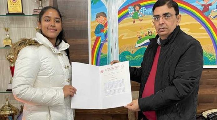 Khushi Sharma designated as ‘The Student Ambassador : Creative Writing and Research’ by State Council for Educational Research and Training