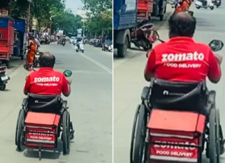 ਵੀਲ੍ਹ ਚੇਅਰ ‘ਤੇ zomato ਲਈ ਖਾਣਾ ਡਿਲੀਵਰ ਕਰਦਾ ਹੈ ਇਹ ਵਿਅਕਤੀ, ਲੋਕ ਵੀਡੀਓ ਦੇਖ ਹੋ ਰਹੇ ਭਾਵੁਕ