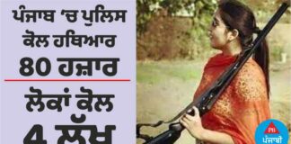 ਪੰਜਾਬ ‘ਚ ਪੁਲਿਸ ਕੋਲ ਹਥਿਆਰ 80 ਹਜ਼ਾਰ, ਆਮ ਲੋਕਾਂ ਕੋਲ 4 ਲੱਖ ਤੋਂ ਵੱਧ