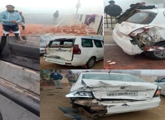 ਧੁੰਦ ਨਾਲ ਨੈਸ਼ਨਲ ਹਾਈਵੇ ‘ਤੇ ਅੱਧੀ ਦਰਜਨ ਵਾਹਨਾਂ ਦੀ ਟੱਕਰ ਤੋਂ ਬਾਅਦ ਬੱਸ ਚਾਲਕਾਂ ‘ਚ ਹੋਇਆ ਤਕਰਾਰ