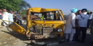 ਭਿਆਨਕ ਹਾਦਸਾ : ਵਿਦਿਆਰਥੀਆਂ ਨਾਲ ਭਰੀ ਸਕੂਲ ਬੱਸ ਦੀ ਕੈਂਟਰ ਨਾਲ ਟੱਕਰ, 7 ਬੱਚੇ ਤੇ ਡਰਾਈਵਰ ਜ਼ਖ਼ਮੀ