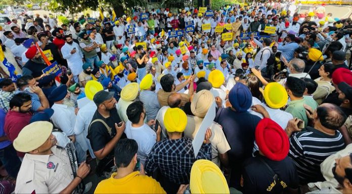 ਆਪ ਪੰਜਾਬ ਨੇ ਸੰਸਦ ਮੈਂਬਰ ਸੰਜੇ ਸਿੰਘ ਦੀ ਗ੍ਰਿਫਤਾਰੀ ਦਾ ਕੀਤਾ ਵਿਰੋਧ, ਚੰਡੀਗੜ੍ਹ ਸਥਿਤ ਭਾਜਪਾ ਦਫਤਰ ਅੱਗੇ ਦਿੱਤਾ ਧਰਨਾ