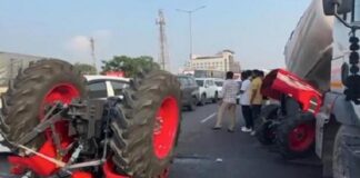 ਹਾਈਵੇ ‘ਤੇ ਟਰੈਕਟਰ ਤੇ ਟੈਂਕਰ ਦੀ ਭਿਆਨਕ ਟੱਕਰ, ਟਰੈਕਟਰ ਦੇ ਹੋ ਗਏ 2 ਹਿੱਸੇ