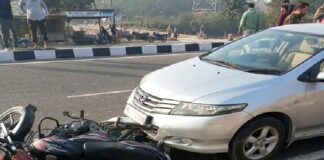 ਨੈਸ਼ਨਲ ਹਾਈਵੇ ‘ਤੇ ਟਰੱਕ, ਕਾਰ ਤੇ ਮੋਟਰਸਾਈਕਲ ਦੀ ਭਿਆਨਕ ਟੱਕਰ, ਇਕ ਗੰਭੀਰ ਜ਼ਖਮੀ