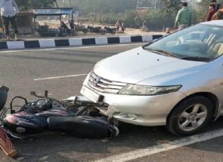 ਨੈਸ਼ਨਲ ਹਾਈਵੇ ‘ਤੇ ਟਰੱਕ, ਕਾਰ ਤੇ ਮੋਟਰਸਾਈਕਲ ਦੀ ਭਿਆਨਕ ਟੱਕਰ, ਇਕ ਗੰਭੀਰ ਜ਼ਖਮੀ