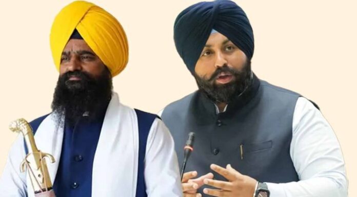 ਜਥੇਦਾਰ ਕੁਲਦੀਪ ਸਿੰਘ ਗੜਗਜ ਵਲੋਂ ਮੰਤਰੀ ਹਰਜੋਤ ਬੈਂਸ ਤੇ ਭਾਸ਼ਾ ਵਿਭਾਗ ਦੇ ਡਾਇਰੈਕਟਰ ਤਲਬ ”ਮੈਂ ਤਖ਼ਤ ਦਾ ਹਰ ਇੱਕ ਹੁਕਮ ਖਿੜੇ ਮੱਥੇ ਪ੍ਰਵਾਨ ਕਰਦਾ ਹਾਂ – ਹਰਜੋਤ ਬੈਂਸ